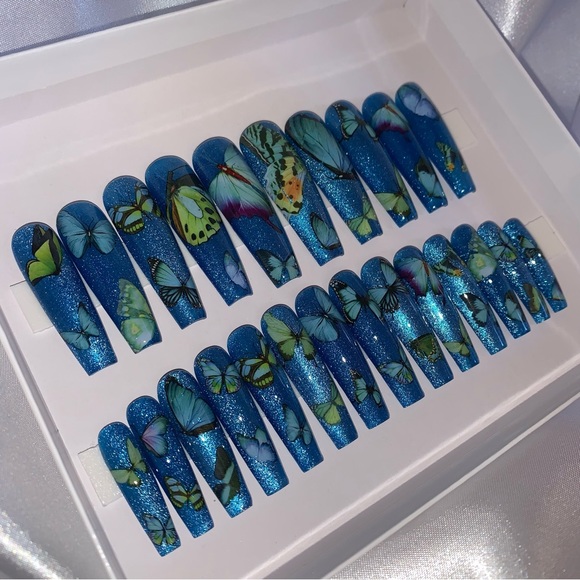 3XL Sapphire Cat Eye Butterfly Press Ons - Picture 5 of 8